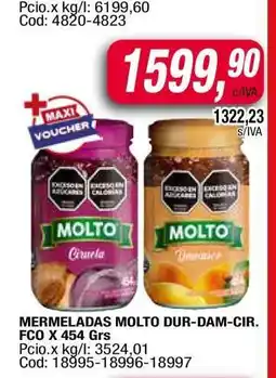 Maxiconsumo Mermeladas Molto Durazno-Damasco-Ciruela oferta
