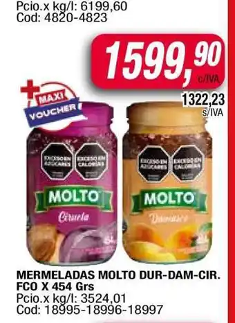 Maxiconsumo Mermeladas Molto Durazno-Damasco-Ciruela oferta
