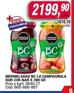 Maxiconsumo Mermeladas BC La Campagnola Dur-Cir-Nar x 390 gr oferta