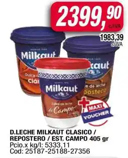 Maxiconsumo Dulce de Leche Milkaut Clásico / Repostero / Est. Campo 405 gr oferta