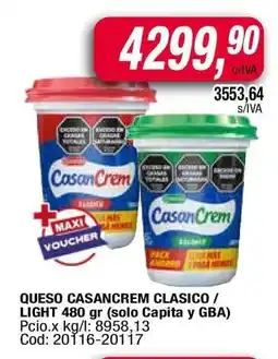 Maxiconsumo QUESO CASANCREM CLASICO / LIGHT 480 gr oferta