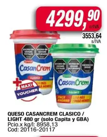 Maxiconsumo QUESO CASANCREM CLASICO / LIGHT 480 gr oferta
