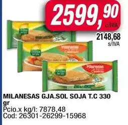 Maxiconsumo MILANESAS GJA.SOL SOJA T.C 330 gr oferta