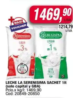 Maxiconsumo LECHE LA SERENISIMA SACHET 1lt oferta