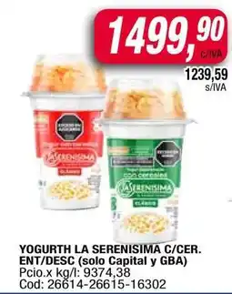 Maxiconsumo Yogurth La Serenisima C/Cer oferta