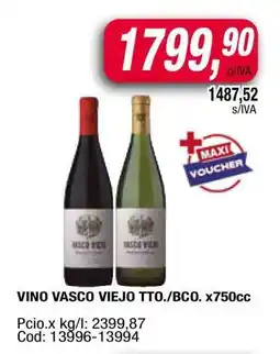 Maxiconsumo VINO VASCO VIEJO TTO./BCO. x750cc oferta