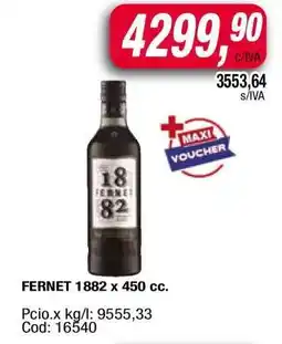 Maxiconsumo FERNET 1882 x 450 cc oferta