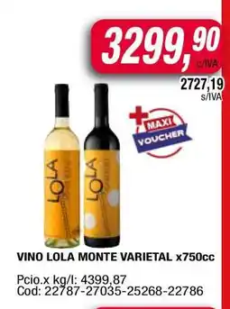 Maxiconsumo VINO LOLA MONTE VARIETAL x750cc oferta