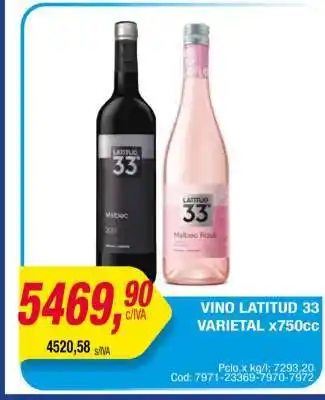 Maxiconsumo VINO LATITUD 33 VARIETAL x750cc oferta