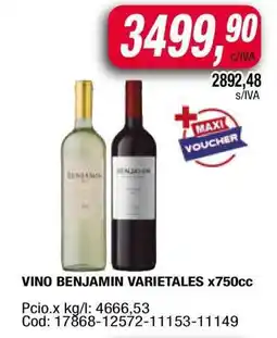 Maxiconsumo VINO BENJAMIN VARIETALES x750cc oferta
