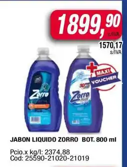 Maxiconsumo JABON LIQUIDO ZORRO BOT. 800 ml oferta
