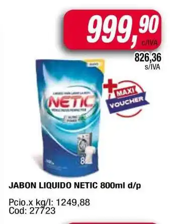 Maxiconsumo JABON LIQUIDO NETIC 800ml d/p oferta