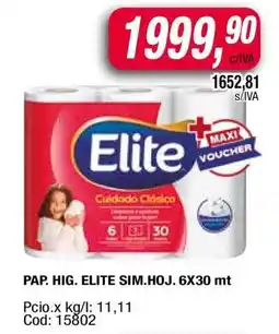 Maxiconsumo PAP. HIG. ELITE SIM. HOJ. 6X30 mt oferta