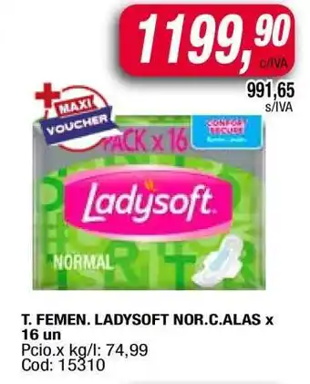 Maxiconsumo T. FEMEN. LADYSOFT NOR.C.ALAS x 16 un oferta