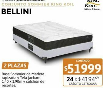 Conjunto king koil bellini + sommier 140 x 190cm