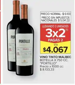 Carrefour Market Vino Tinto Malbec Botella x 750 cc. 'Portillo' oferta