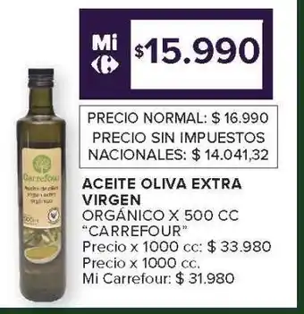 Carrefour Aceite Oliva Extra Virgen Orgánico x 500 cc 'Carrefour' oferta