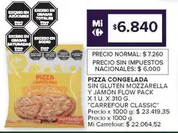 Carrefour Pizza Congelada Sin Gluten Mozzarella y Jamón Flow Pack oferta