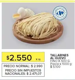 Carrefour Tallarinés al Huevo Fino x 500 g oferta