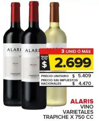 Carrefour Alaris vino varietales trapiche oferta
