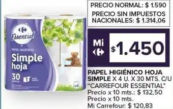 Carrefour Express Carrefour essential papel higiénico hoja simple oferta