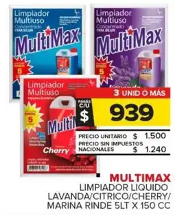 Carrefour Multimax limpiador liquido lavanda/citrico / cherry / marina rinde oferta