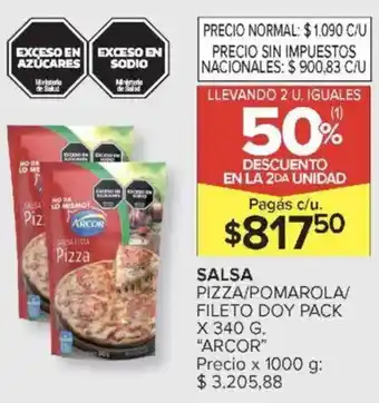 Carrefour Market Arcor salsa pizza/pomarola/ fileto doy pack oferta