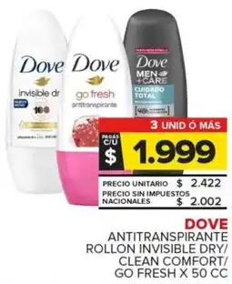 Carrefour Dove antitranspirante rollon invisible dry / clean comfort / go fresh oferta