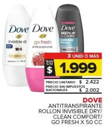 Carrefour Dove antitranspirante rollon invisible dry / clean comfort / go fresh oferta