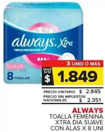 Carrefour Always toalla femenina xtra dia suave con alas oferta