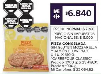 Carrefour Market Carrefour classic pizza congelada sin gluten mozzarella y jamón flow pack oferta