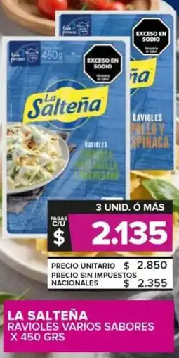 Carrefour La salteña ravioles varios sabores oferta