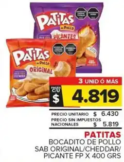 Carrefour Patitas bocadito de pollo sab original / cheddar / picante fp oferta