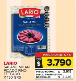Carrefour Lario salame milan picado fino feteado oferta