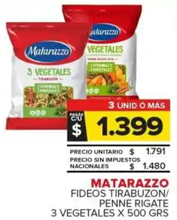 Carrefour Matarazzo fideos tirabuzon / penne rigate 3 vegetales oferta