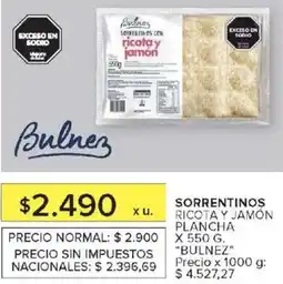Carrefour Market Bulnez sorrentinos ricota y jamón plancha oferta