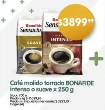 Supermercados Buenos Días Café molido torrado BONAFIDE intenso o suave oferta