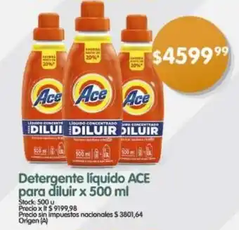 Supermercados Buenos Días Detergente líquido ACE para diluir oferta