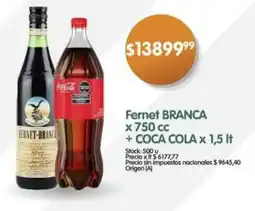 Supermercados Buenos Días Fernet branca + coca cola oferta