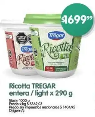 Supermercados Buenos Días Ricotta TREGAR entera / light oferta