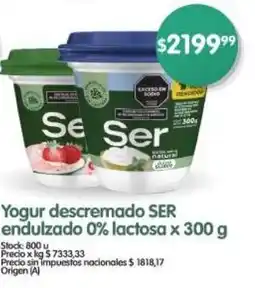 Supermercados Buenos Días Yogur descremado SER endulzado 0% lactosa oferta