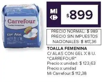 Carrefour Carrefour toalla femenina c/ alas con gel oferta