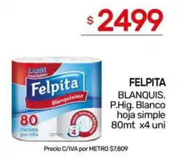 Nini Mayorista Felpita blanquis. p.hig. blanco hoja simple oferta