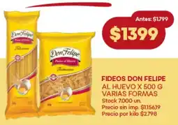 Supermercados Tadicor Fideos don felipe al huevo varias formas oferta