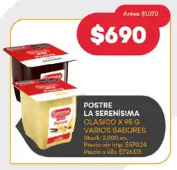 Supermercados Tadicor Postre la serenísima clásico varios sabores oferta