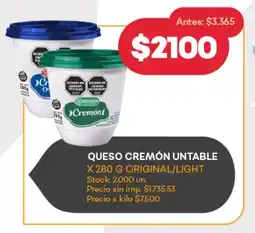 Supermercados Tadicor Queso cremón untable original/light oferta