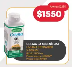 Supermercados Tadicor Crema la serenísima liviana tetrabrik oferta