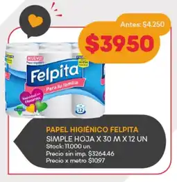 Supermercados Tadicor Papel higiénico felpita simple hoja oferta
