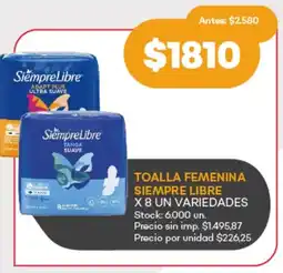 Supermercados Tadicor Toalla femenina siempre libre oferta