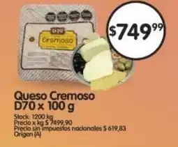 Supermercados Buenos Días Queso Cremoso D70 oferta